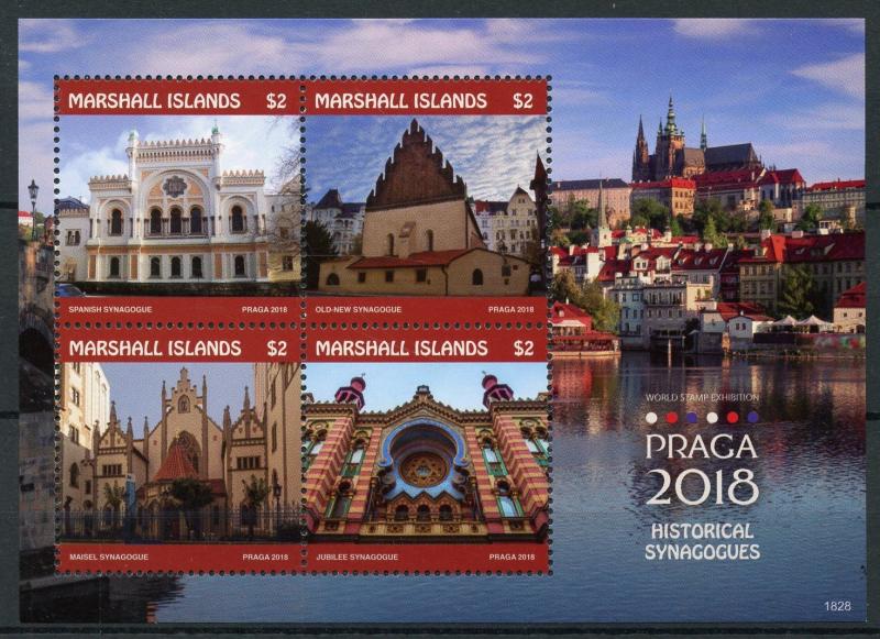 Marshall Islands Architecture Stamps 2018 MNH Praga Historical Synagogues 4v M/S