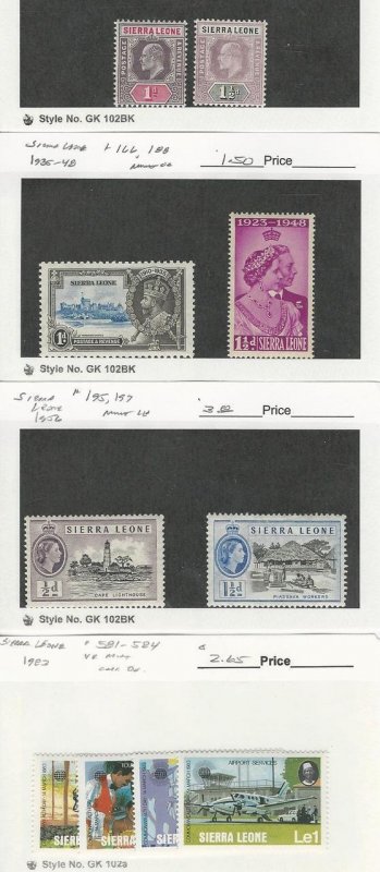 Sierra Leone, Postage Stamp, #78-9, 166, 188, 195, 197, 581-4 Mint Hinged