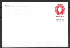 New Zealand Postal Stationery Envelope 25c+5c Revalued Qeen Elizabeth Unused