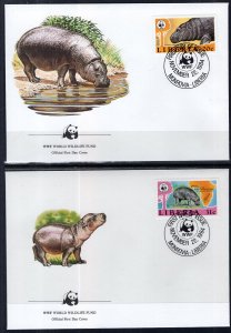 Liberia 1009-1012 Hippopotumus Set of Four WWF U/A FDC