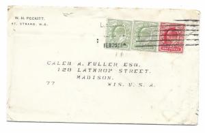 London, England to Madison, Wisconsin 1911 cover, Elliot Machine, Stamp Dealer