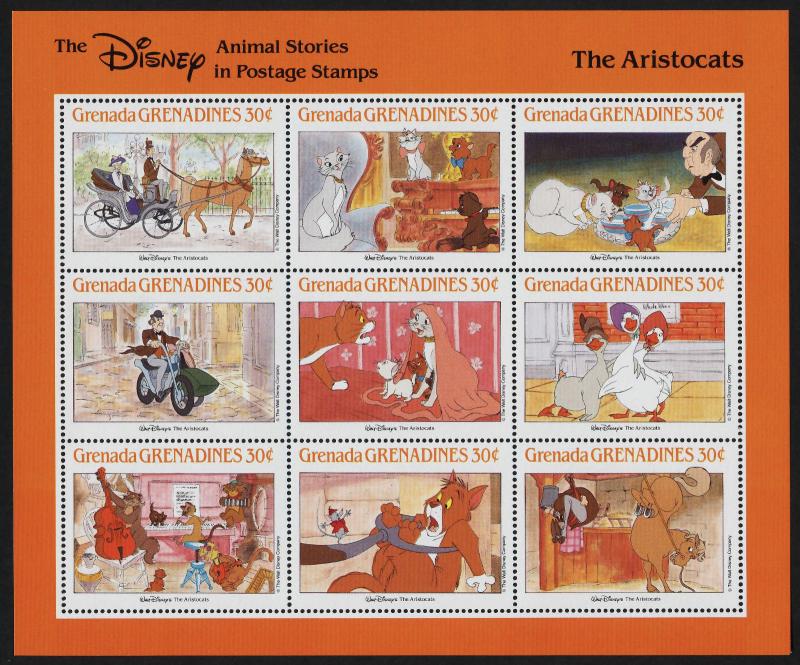 Grenada Grenadines 986-91 MNH Disney, Animal Stories, Elephant, Train, Dogs, Cat