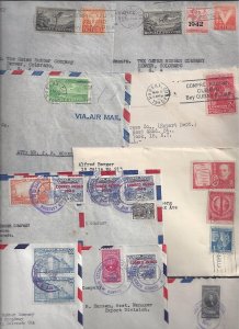 US COSTA RICA QUBA 1940's LARGE COLLECTION OF 24 AIR MAIL COVERS MOSTLY WAR TIME