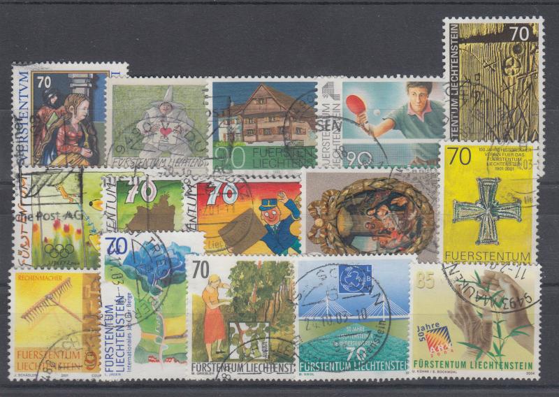 Liechtenstein Sc 1029/1279 used 1998-2004 issues, 15 different, F-VF