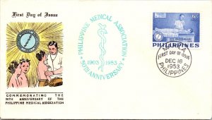 Philippines FDC 1953 - 50th Anniv  Phil Med Assoc - 6c Blue Stamp - F43250