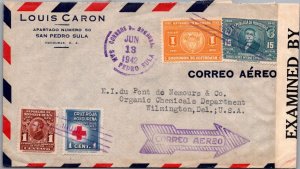 SCHALLSTAMPS HONDURAS 1942 POSTAL HISTORY WWII CENSORED AIRMAIL COVER ADDR USA