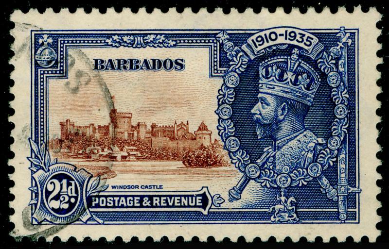 BARBADOS SG243, Silver Jubilee 2½d brown & deep blue, FINE USED.