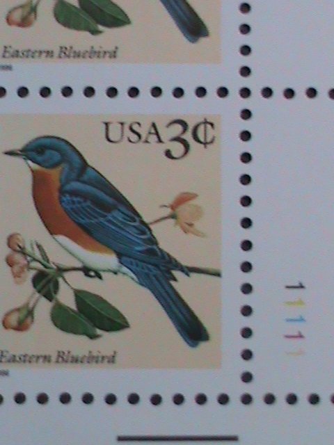 ​UNITED STATES 1990-SC#2478  EASTERN BLUE BIRDS MNH IMPRINT PLATE BLOCK-8-VF