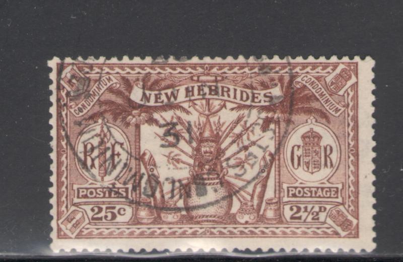 British New Hebrides 1925 Native Idols 25c (2 1/2p) Scott # 44 Used