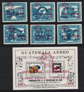 Guatemala UPU 6v+MS Red Ovpt RAR 1974 MNH SG#993-MS999 MI#979b-984b+Block 16b
