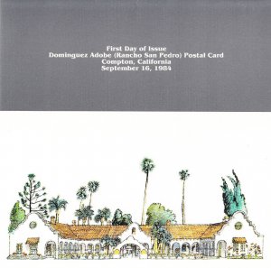 USPS 1st Day of Issue Ceremony Program #UX104 Dominguez Adobe Postal Card 1984