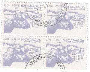 Nicaragua 1983 Sc 1302 CTO NH Agriculture Reform Beef Cattle Cow Block of 4