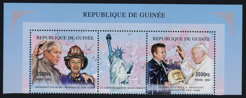 Guinea MI 3545A-B Strip MNH Pope John Paul II, President Bush, Firefighter