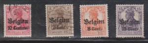 BELGIUM Scott # N3, N11, N13, N16 Used - WWI German Occupation