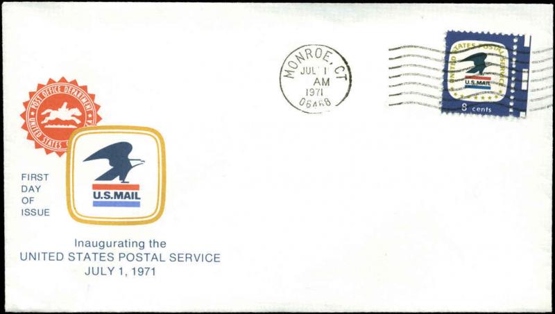 1396 USPS 7-1-71 FDC Monroe, CT Official Cachet Machine Cancel