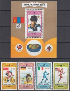 MONGOLIA Sc #1751-5 CPL MNH SET of 4 + S/S - SEOUL 1988 SUMMER OLYMPICS WINNERS