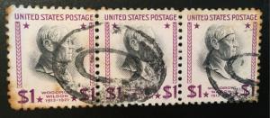 832 Woodrow Wilson, purple/grey, Circ. strip, Vic's Stamp Stash