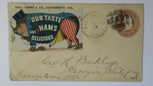 1880s Sacramento CA Hall Luhrs Co Color Ad Tied label Patriotic Pig Ham Cover