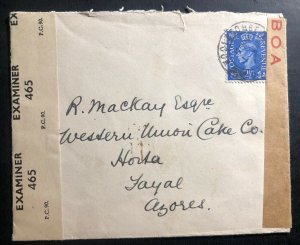 1945 Woolacombe England Dual Censored Cover To Horta Azores Portugal Letter