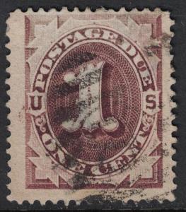 Scott J1- Used, thin- Deep Brown- 1c Postage Due Series of 1879, Brown- BOB