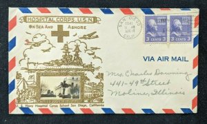 1941 San Diego California Hospital Corps USN Crosby Airmail Cover to IL