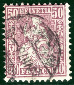 SWITZERLAND Helvetia Stamp Scott.59 50c Violet CDS Used Cat $77 3RGREEN147