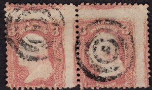 US #65 Horizontal pair. Black target cancellations.