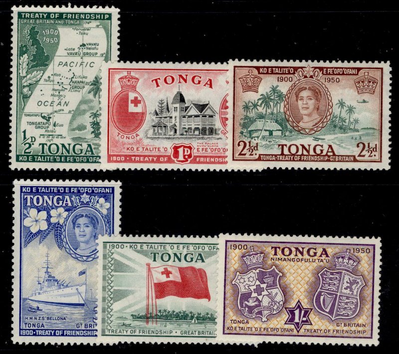 TONGA GVI SG95-100, 1951 50th anniv treaty of friendship set, LH MINT. Cat £14.