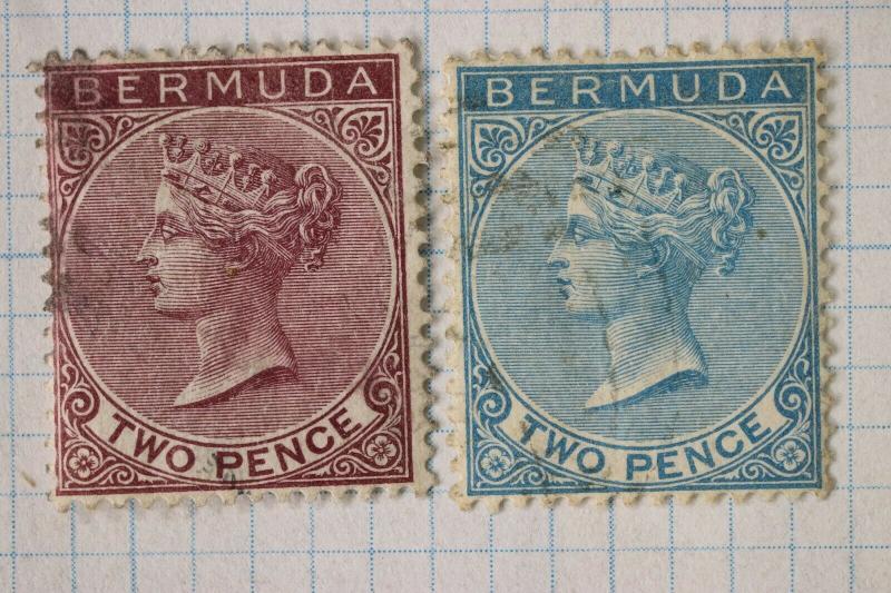 Bermuda sc#20 21 used two pence 2p light cancels