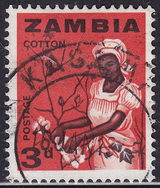 Zambia 7 USED 1964 Woman Picking Cotton