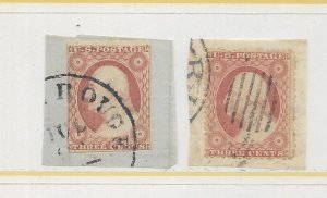 U.S. #11A The 1852 Imperf. 3 Cent & #26 The1857 Perf. 3 Cent Used C.V. $26.00+