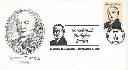 Harding Birthplace hand cancel 11-2-86 #!