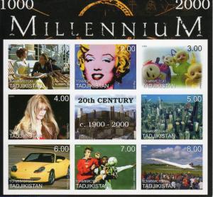 Tajikistan 1999 Concorde/MARILYN MONROE/Porsche/Millennium Shlt 8 IMPERF MNH