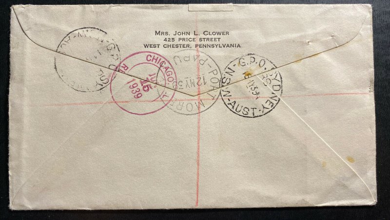 1939 Port Moresby Papua New Guinea Cover Registered To Chester PA USA 2 Pence St