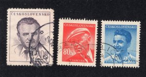 Czechoslovakia 1948-49 20k Gottwald, 80h Vancura, 2k Fucik, Scott 366, 375, 377