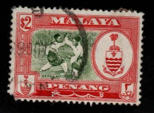 MALAYA Penang Scott 65 Used Silat stamp clipped corner