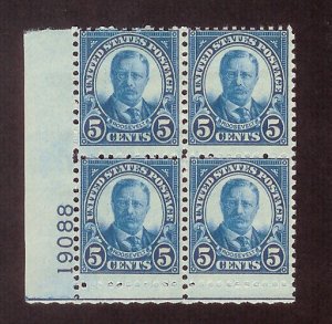 US #637 5¢ T ROOSEVELT PLATE # BLOCK, MogNH