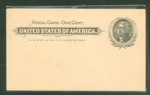 US UX14v 1897 1c Postal card (Thomas Jefferson) variety line thru T of United States/slight crease on vertical edge.