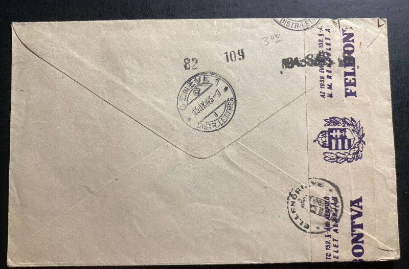 1943 Ujkecske Hungary Registered Censored Cover To Geneva Switzerland