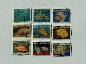Australia – 1984-86 – Partial Set (9 of 19) “Marine Life” Stamps  – Used