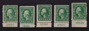 1917 Washington 1c Sc 498 MH/NH lot of plate number singles Hebert CV $15 (L36