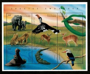 Togo 1996 - Endangered Species, Snake, Elephant - Sheet of 9 - Scott 1726 - MNH