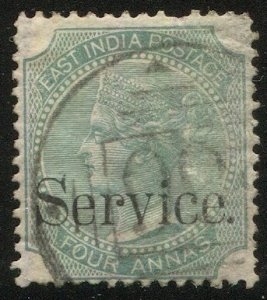 INDIA 1866, 4a green, Sc O20, Used, F-VF, 9? cancel
