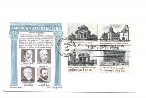 1928-31 Architecture 1981 Aristocrat Cachets, block of 4, FDC