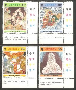 JERSEY GB Sc# 600 - 603 MNH FVF Set4 Paintings Snow Leopards Cockatoos Elements