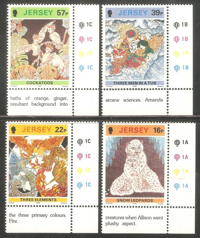 JERSEY GB Sc# 600 - 603 MNH FVF Set4 Paintings Snow Leopards Cockatoos Elements