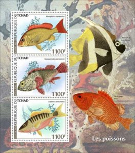 Chad - 2021 Fishes, Coral Scorpionfish, Snapper - 3 Stamp Sheet - TCH210107a