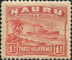 Nauru 1924 SG28A 1½d scarlet Freighter rough MLH