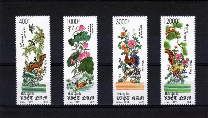 Viet Nam 1999 Birds-Flowers-Ptgs set(4) MNH Sc # 2865-2868
