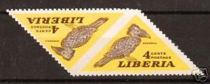 Liberia Sc 343v MNH. 1952 4c Hornbill Tete-Beche pair